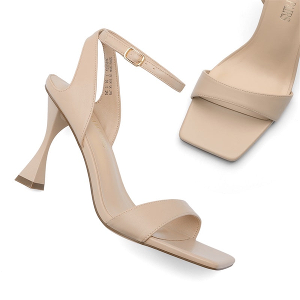 Square Toe Ankle Strap Stiletto Sandals  - NUDE PU - 4